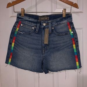 J. Crew High Waist Denim Shorts with Rainbow Stripes